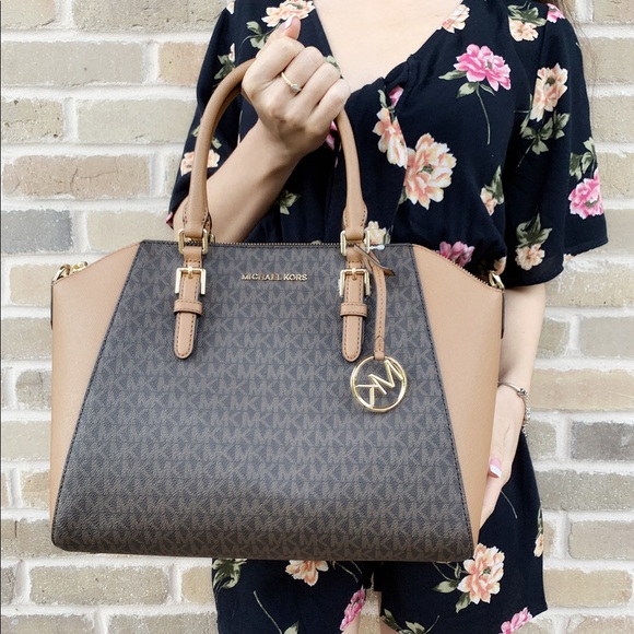 Gaby’sBags👜💕-NWT Michael Kors Satchel Brown MK - Picture 3 of 6